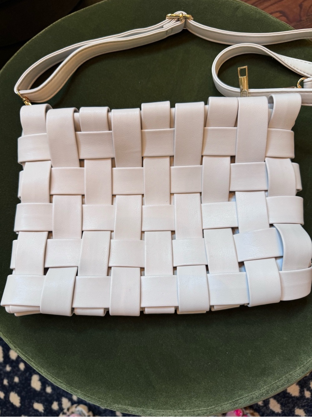 Anthropologie Soft White, Vegan Leather, BasketweaveWoven Crossbody Shoulder Bag